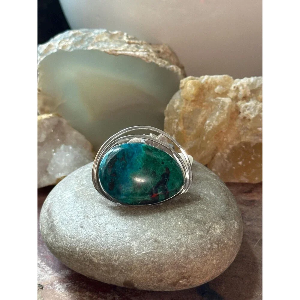 Vintage Israeli 925 Sterling Silver Brooch Pendant – Blue Green Chrysocolla Eila